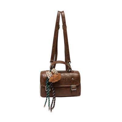 三福手提包秋季学院风蝴蝶结小熊挂件剑桥包手提包女包508714