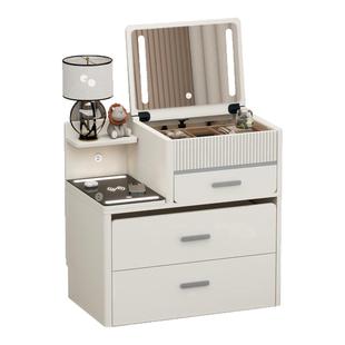 实木梳妆台床头柜一体组合小型迷你简约现代翻盖轻奢奶油风化妆桌