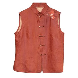 一念 重磅红云纱双面穿马甲手绣中式国风单排扣立领马夹上衣2022