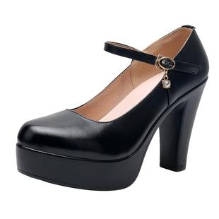 合唱团专业演出年会舞台走秀鞋女高跟模特旗袍厚底圆头真皮大码鞋