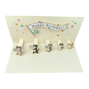 台湾喵星人创意祝福3D卡片宠物小猫咪排队送花生日庆典立体贺卡