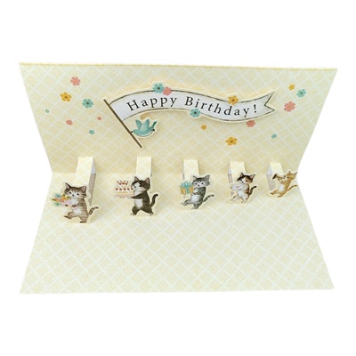 小猫排队送花立体生日贺卡