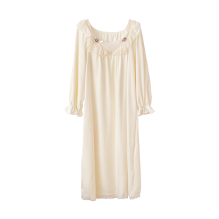 BIEN法式睡裙女秋冬季甜美可爱公主风家居服可外穿薄绒宫廷风冬天