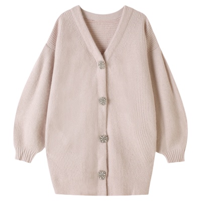 SNIDEL2025秋冬新品甜美V领钻扣中长款纯色针织开衫SWNT255301