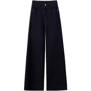 2025冬季新款加绒裤子女加厚今年流行爆款黑色牛仔阔腿裤直筒裤