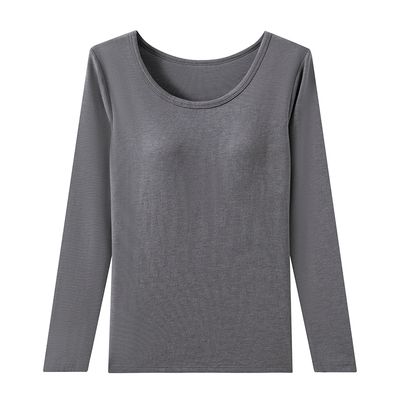 磨毛保暖内衣上衣带胸垫