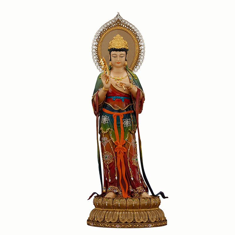黄铜彩绘西方三圣佛像东林寺大佛阿弥陀佛大势至观世音菩萨像摆件