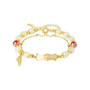 中国黄金央创竹节和田玉手链纯银女款手串生日礼物送女友老婆S925