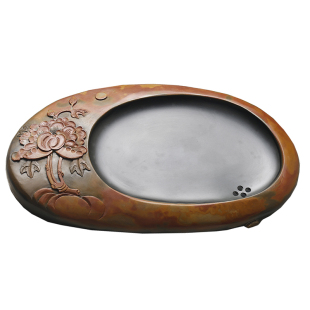 天然整块歙砚石头茶盘 家用湿泡简约原石材 排水茶海金皮籽料砚台文房四宝办公茶具家用茶托茶台茶桌功夫茶具