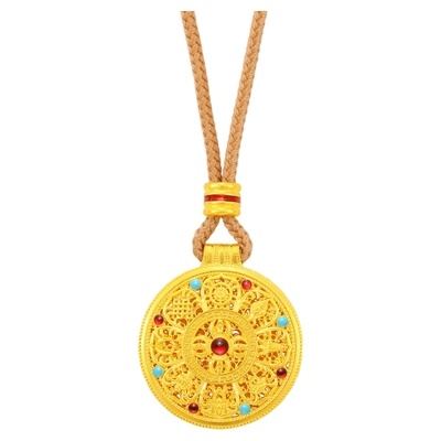 潮宏基臻金珍藏八宝罗盘黄金项链足金古法鎏彩新中式卟纪念礼物