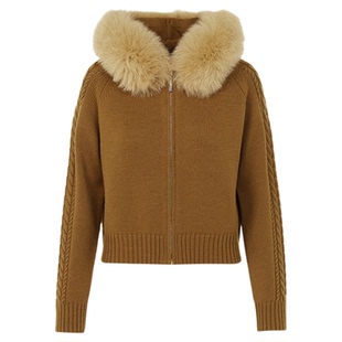 【陈德容同款】朗姿羊毛狐狸毛领修身针织开衫气质毛衣外套冬新款