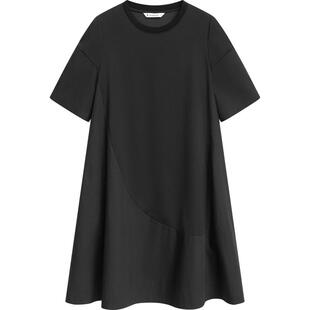 播黑色拼接短袖连衣裙女商场同款夏季可露丽宽松长裙BDR2LD1142