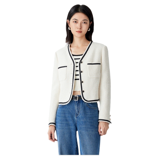 古木夕羊简约撞边设计小香风外套女秋季新品含绵羊毛气质减龄上衣