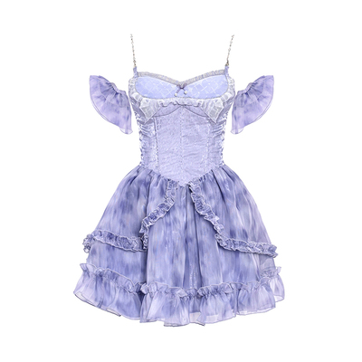 虚轨甜美雾霾紫晕染吊带公主裙