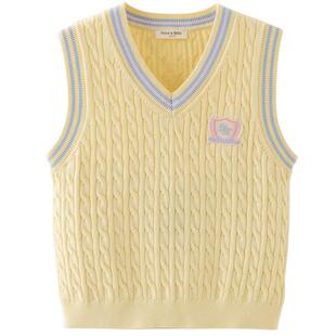 戴维贝拉中大童毛衣背心2026春新款女童学院风纯棉针织马甲抗静电