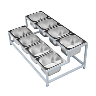 1/6不锈钢份数盆双排高低款奶茶店果酱分格调料盒架6格子支架8