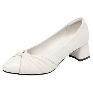 女士皮鞋真皮中跟时尚妈妈鞋软皮粗跟中年单鞋舒适不累脚女鞋软底