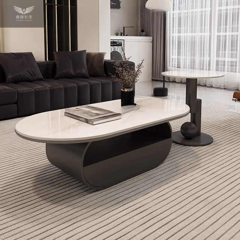 新款家用现代简约豪华小户型组合桌子时尚茶几岩板客厅全套椭圆形,住宅家具,茶几,淘宝优惠券,粉丝福利购,淘宝优惠卷