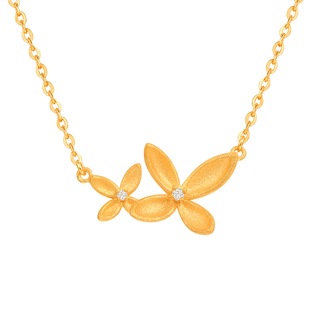 【商场同款】莱绅通灵珠宝 传世金秘境999足金黄金钻石项链