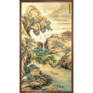 新款印花正品DMC十字绣客厅玄关中式山水风景画富春山居图竖版