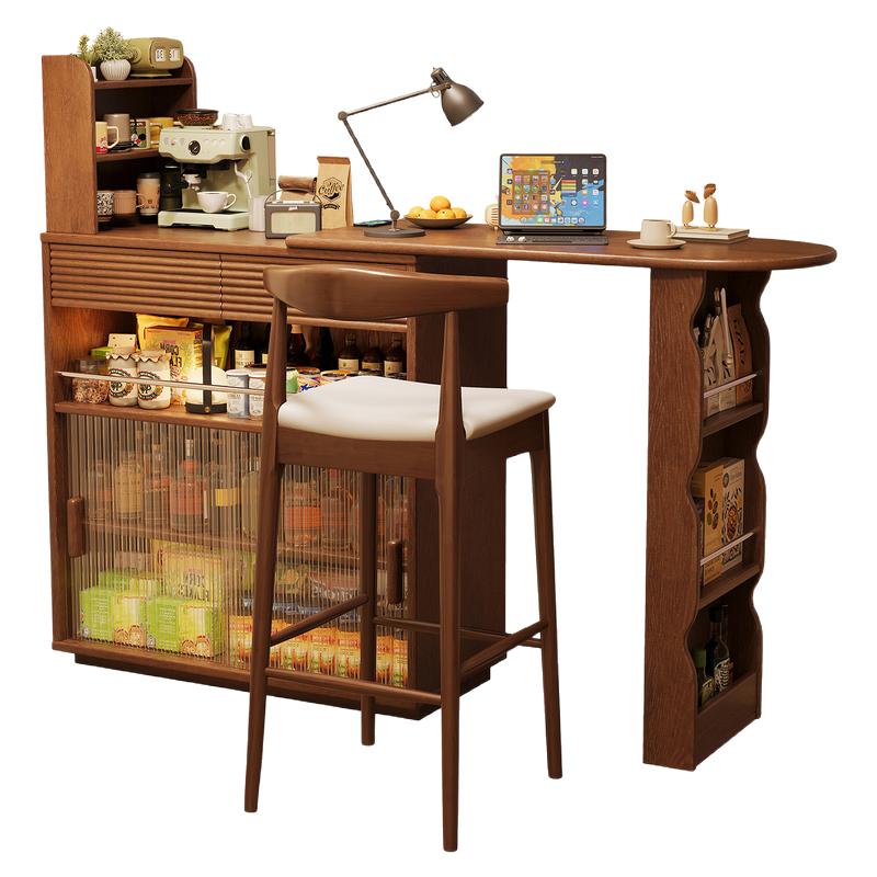 实木吧台桌带洞洞板一体可伸缩家用客厅伸缩桌子沙发边柜隔断柜子
