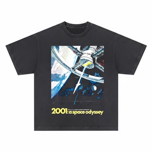 2001 A Space Odyssey短袖T恤太空漫游美式科幻电影水洗做旧男女