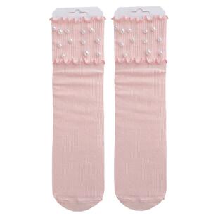 韩版个性时尚珍珠袜子女夏中筒日系木耳花边ins潮百搭甜美堆堆袜