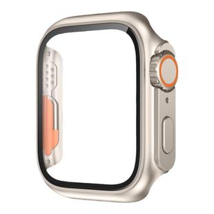 适用applewatchS11保护壳秒变ultra苹果手表壳10/9/8壳膜一体全包保护壳iwatch6/7/se钢化膜防摔保护套星光色