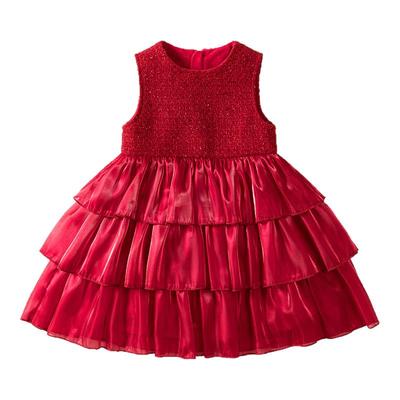 女童红色针织连衣裙公主风蛋糕裙
