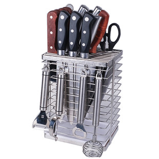 304不锈钢加大号刀架厨房商用台面刀具收纳透气放菜刀架子置物架