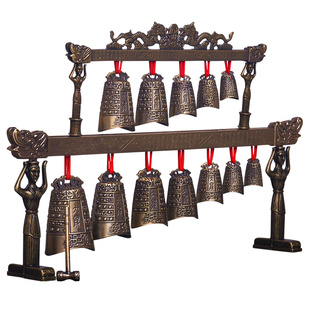 编钟仿古摆件中式古典采耳演奏乐器单双层模型家居装饰金属工艺品