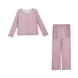 爱美丽圆领套头假两件睡衣女秋冬季新款含羊毛家居服套装女宽松