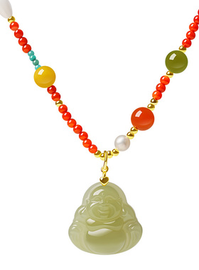 宫里上新和田玉弥勒佛项链