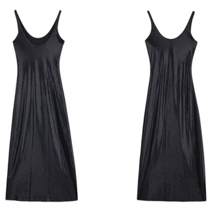 NEVA HU优雅知性 仿醋酸连衣裙女高级感缎面吊带裙无袖垂感背心裙