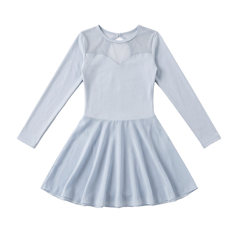 儿童舞蹈服女童长袖连体裙芭蕾舞练功服显瘦透气演出服高弹连衣裙