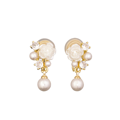 巴黎Pink Memory贝母山茶花流苏珍珠耳钉高级感轻奢女款领针耳夹