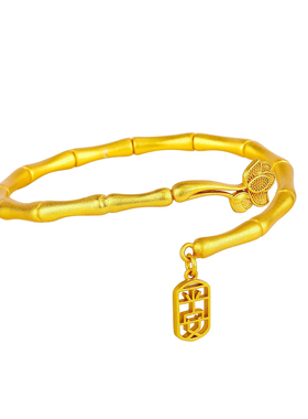 金店同款小众高级感国风竹节手镯沙金镀金色荷花竹节素圈手镯