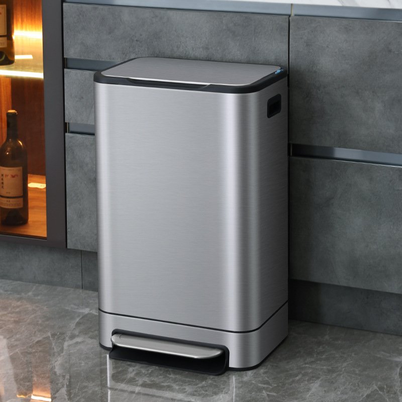 洁安惠厨房垃圾桶家用办公室脚筒盖号踩商用脚踏式不锈钢大带客厅