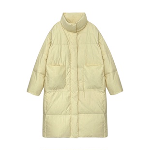 奶呼呼黄色羽绒服女中长款过膝冬2025年新款韩版宽松白鸭绒外套潮