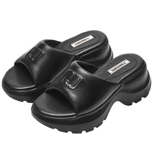 73hours女鞋松软沙滩2026夏季新款增高显瘦厚底黑色度假勃肯拖鞋