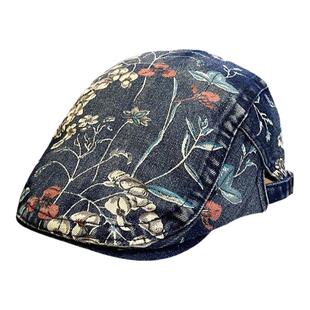 帽子女春秋新款印花牛仔鸭舌帽时尚街头百搭前进帽民族风反戴贝雷