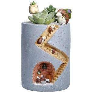 创意欧式简约刺猬多肉植物花盆个性仿水泥树脂肉肉花器小摆件水培