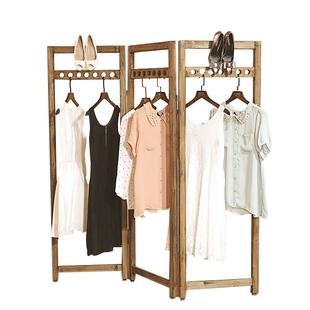 男女装儿童服装店中岛展示架落地式实木质折叠隔断移动屏风挂衣架