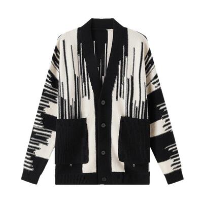 商场同款流石男装撞色毛织开衫潮