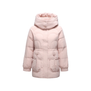 GC真维斯2025新款冬季甜美简约粉色学院风保暖女款连帽羽绒服女