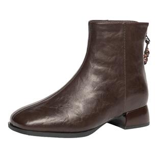 戈美其复古方头短靴女粗跟小踝靴高跟鞋气质百搭时装靴切尔西靴女