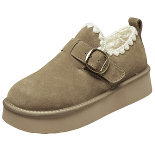 意尔康真皮勃肯鞋女2025新款秋冬厚底保暖棉鞋加绒加厚毛毛鞋短靴