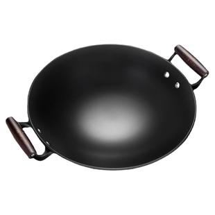 陆川铸铁锅无涂层生铁锅炒菜锅家用老式双耳不粘锅燃气灶电磁炉用
