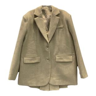 韩国东大门小个子马甲百褶短裙三件套毛呢西装外套A字套装裙子女