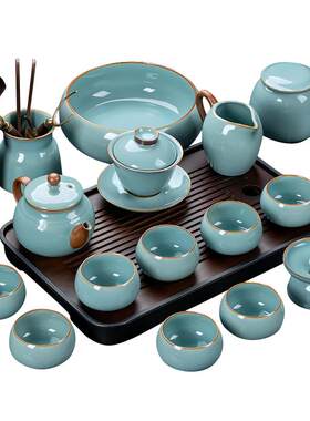 天青色汝窑茶具套装泡茶专用茶具